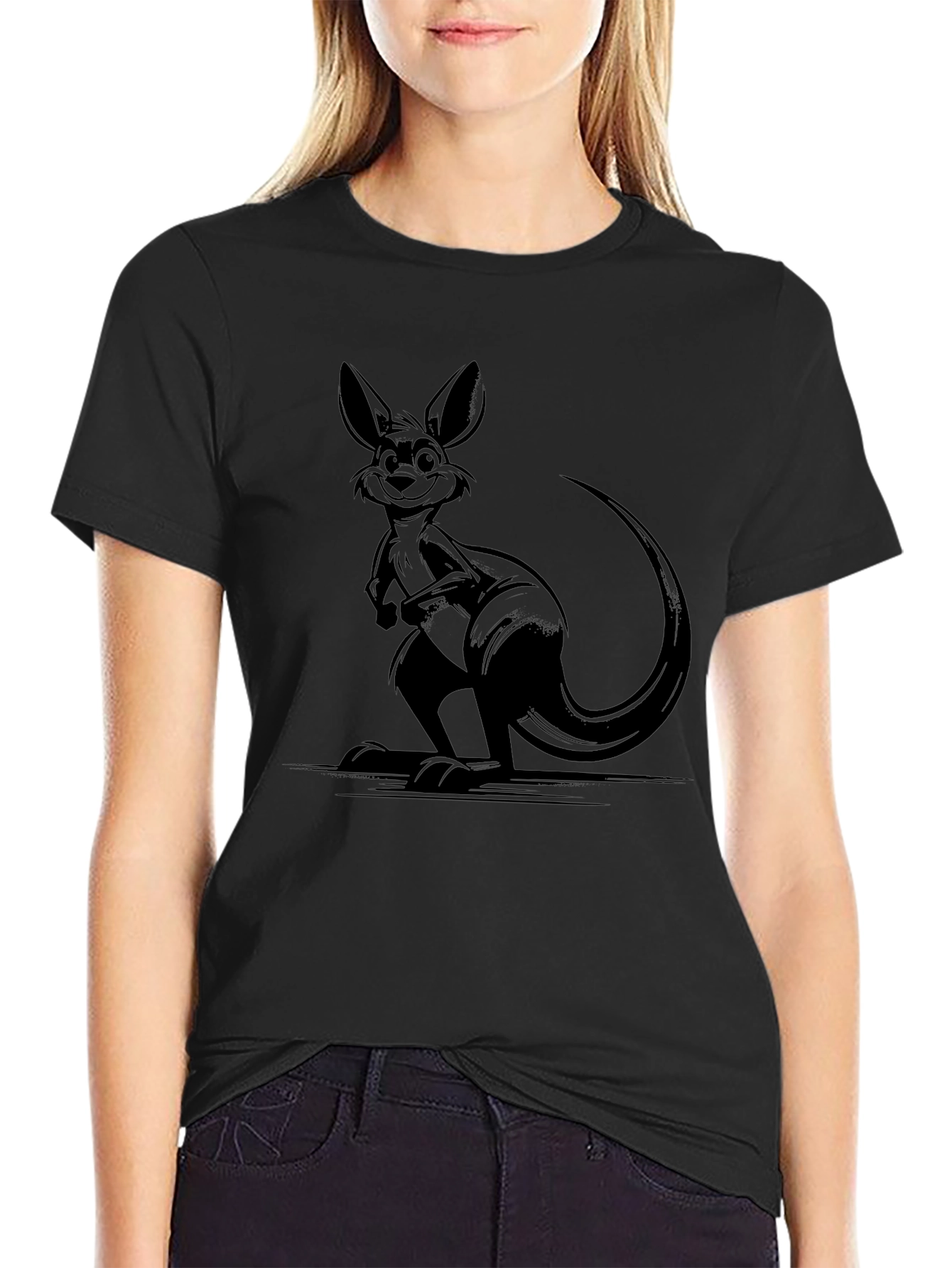 Cool Kangaroo Graphic Tee - Black Cotton Comfort
