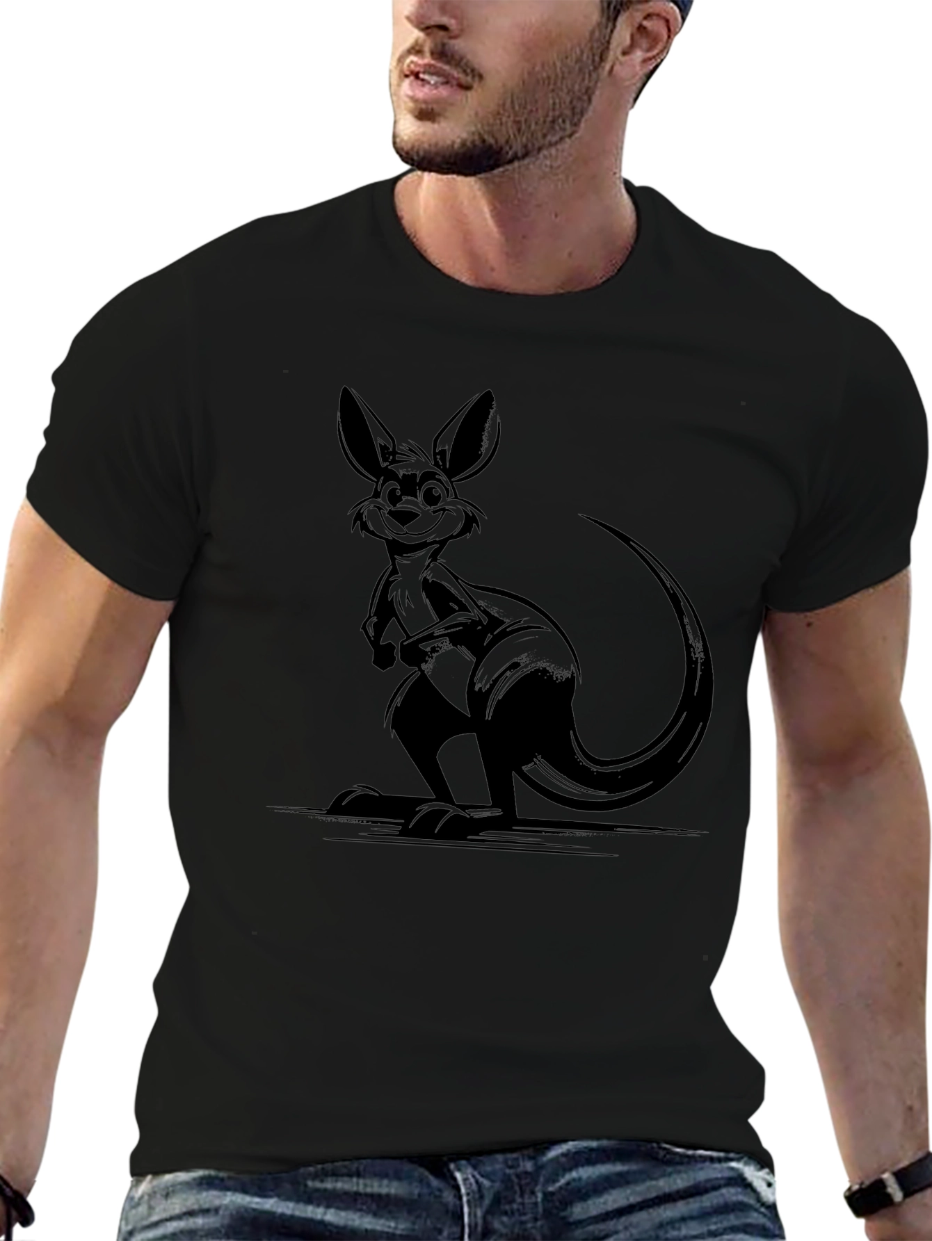 Cool Kangaroo Graphic Tee - Black Cotton Comfort