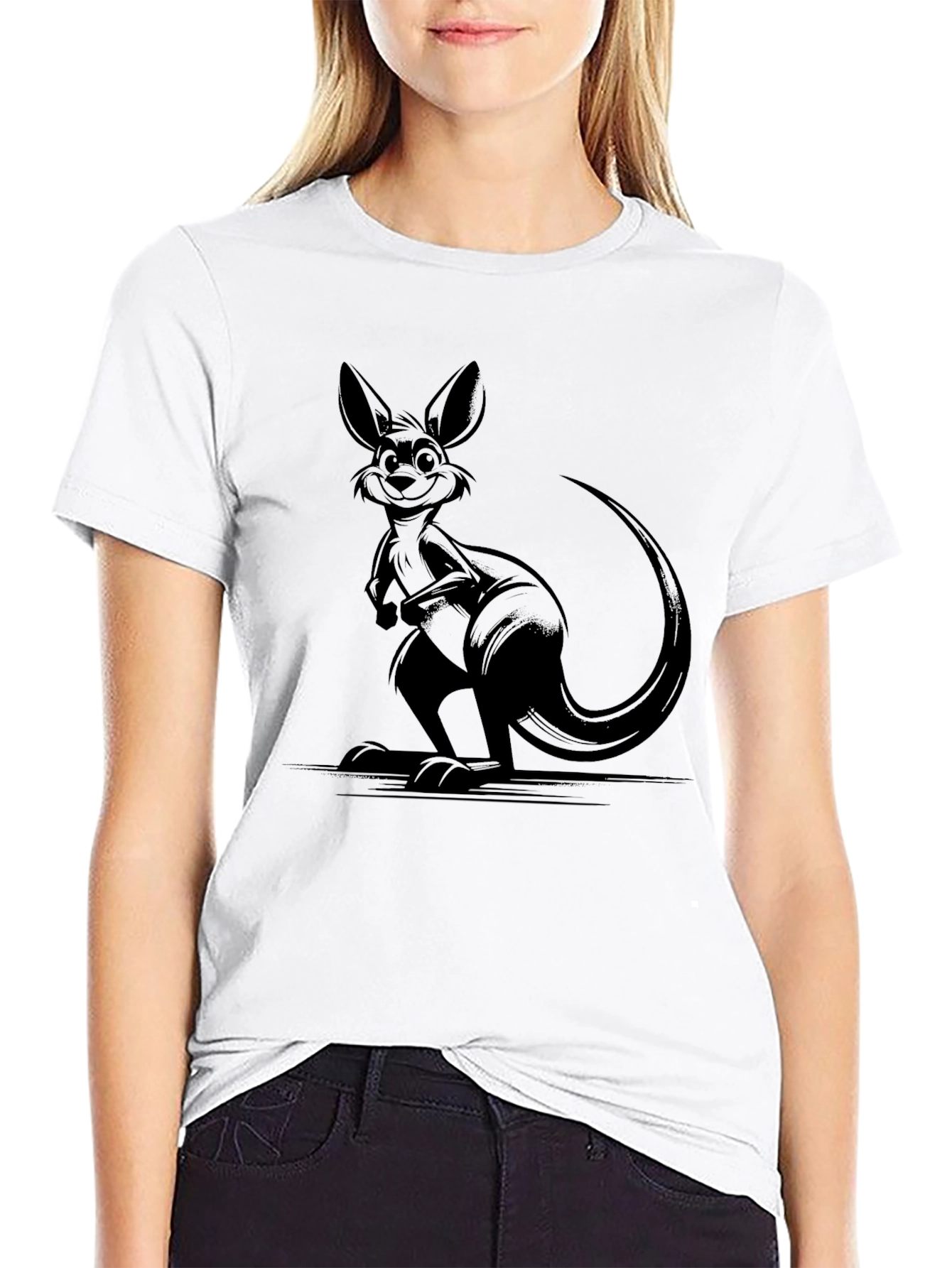 Cool Kangaroo Graphic Tee - Black Cotton Comfort