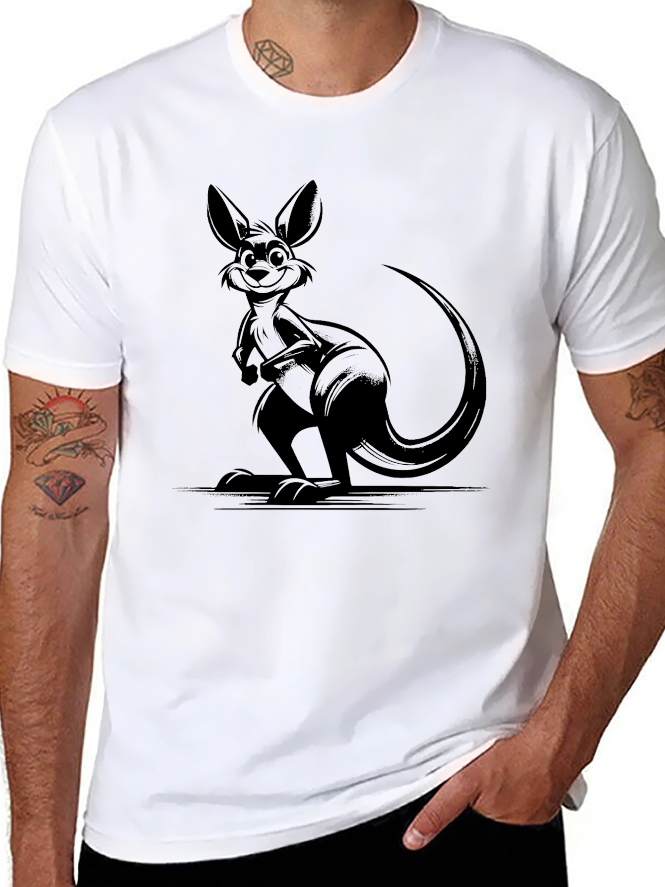 Cool Kangaroo Graphic Tee - Black Cotton Comfort