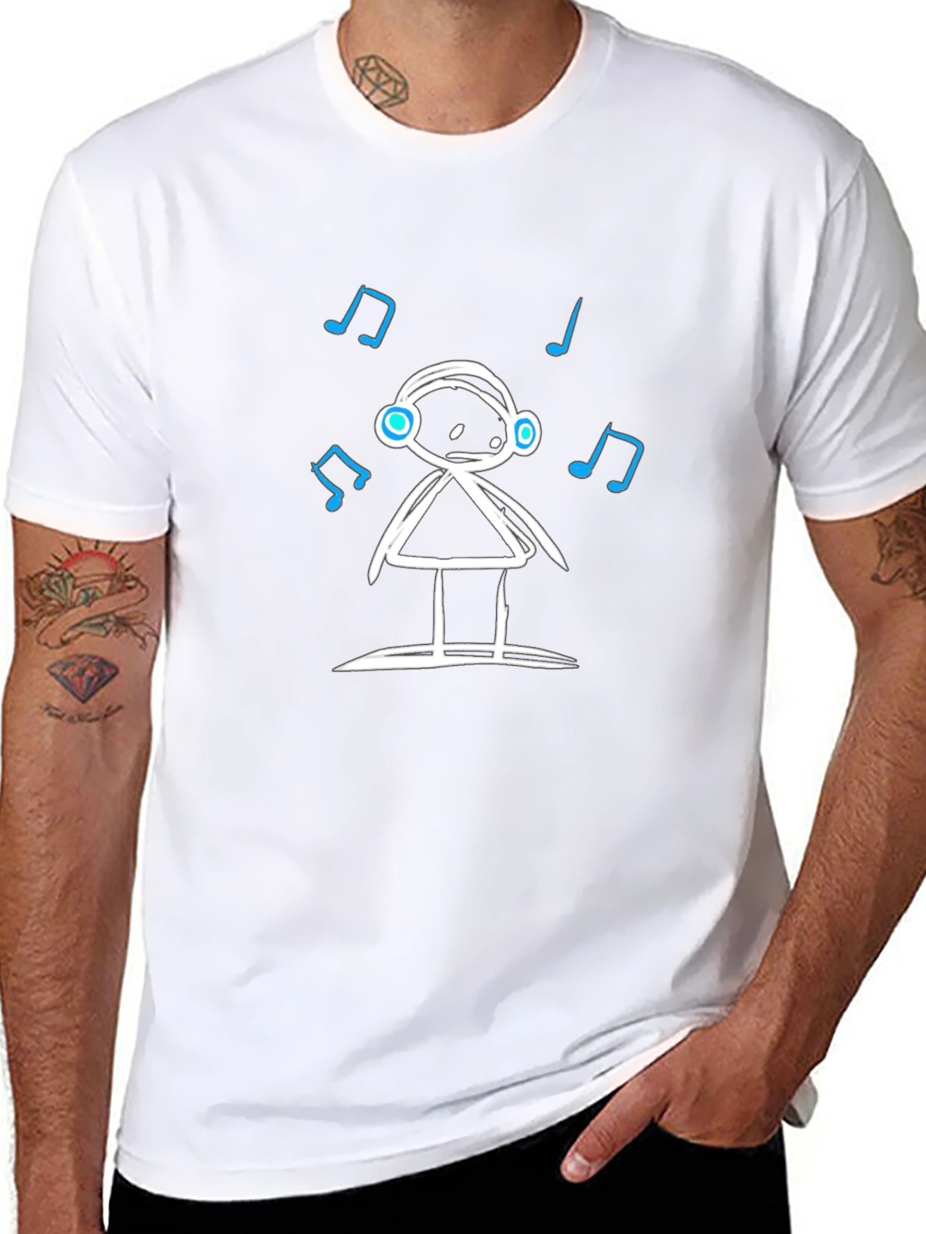 Stick Figure Music Lover Graphic T-Shirt