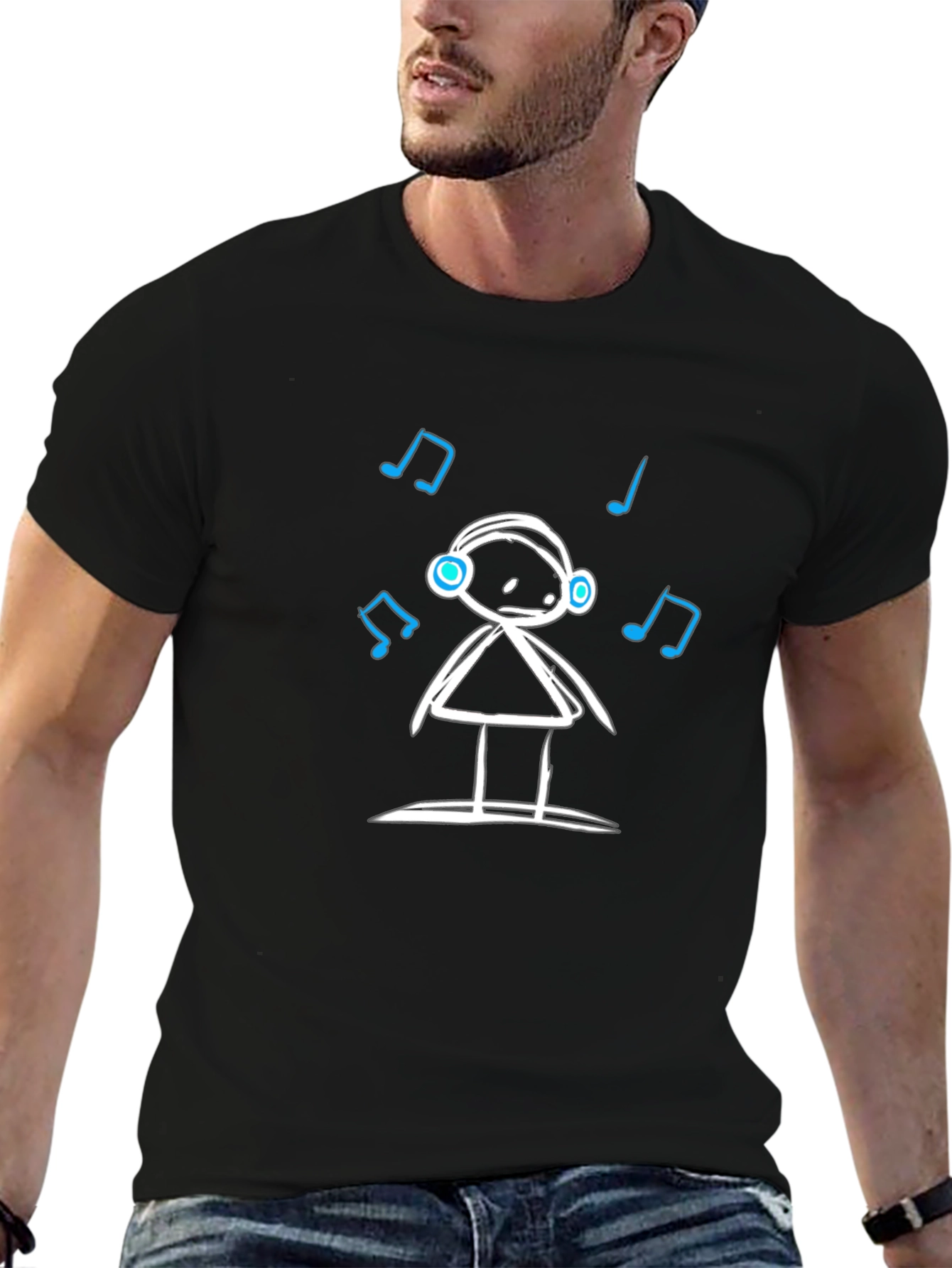 Stick Figure Music Lover Graphic T-Shirt