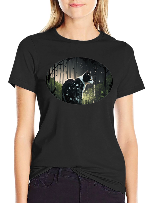 Cat in Forest Graphic T-Shirt
