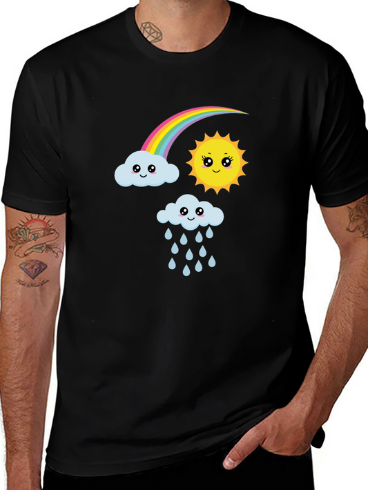 Cute Cartoon Weather Graphic Black T-Shirt
