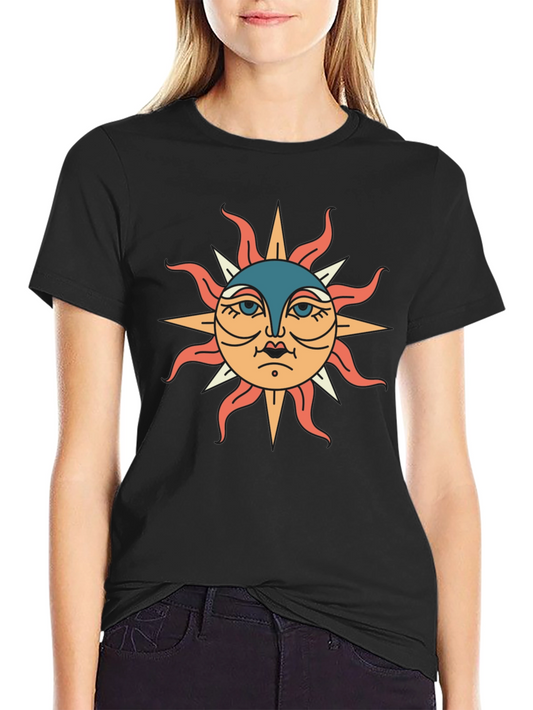 Black T-Shirt with Sun Graphic