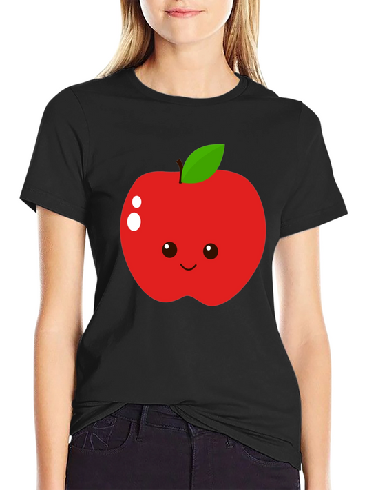 Cute Apple Graphic T-Shirt - Black Cotton Blend Tee