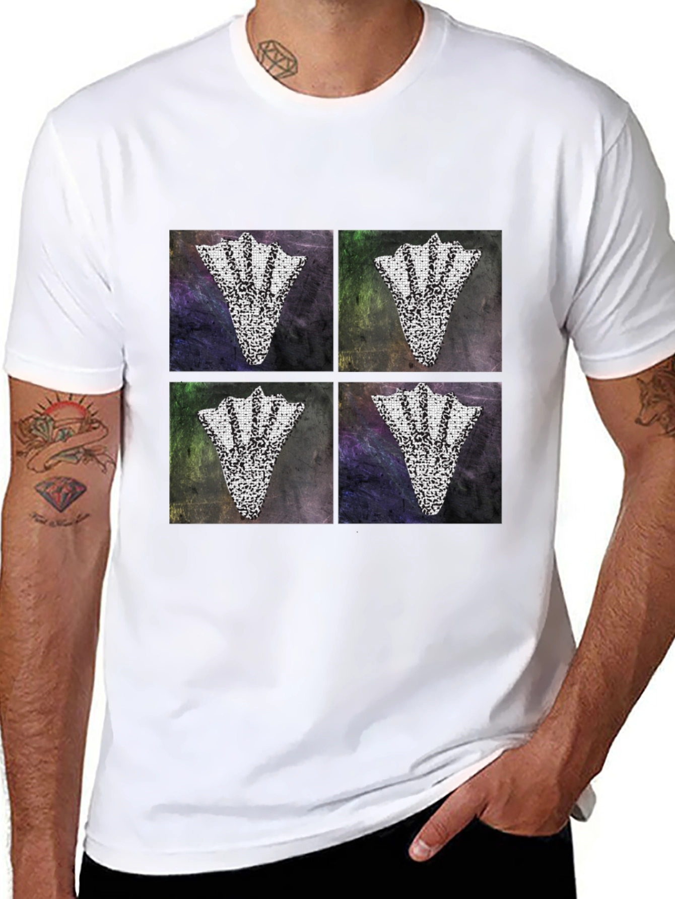Abstract Motif Graphic Tee for Men - Black