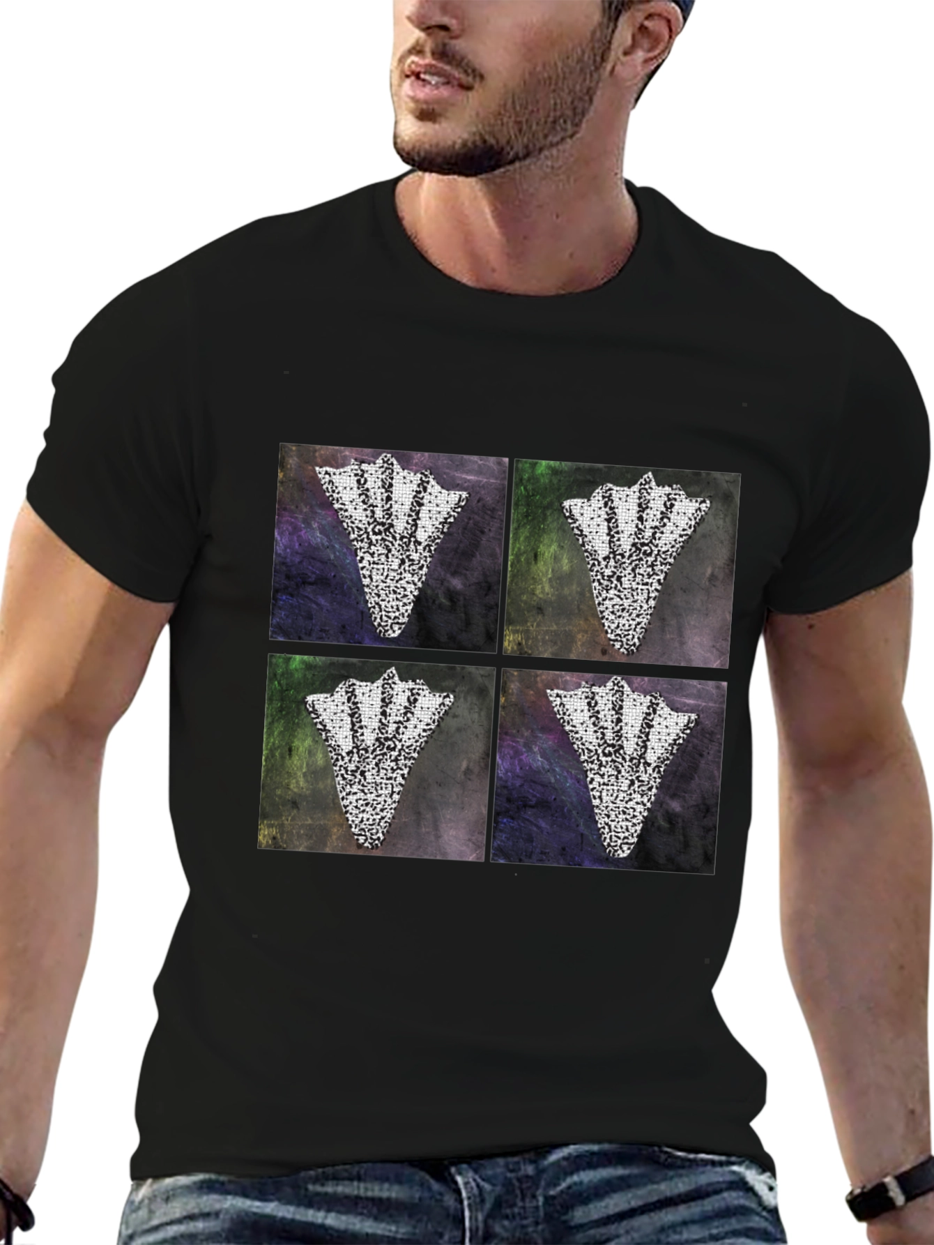 Abstract Motif Graphic Tee for Men - Black