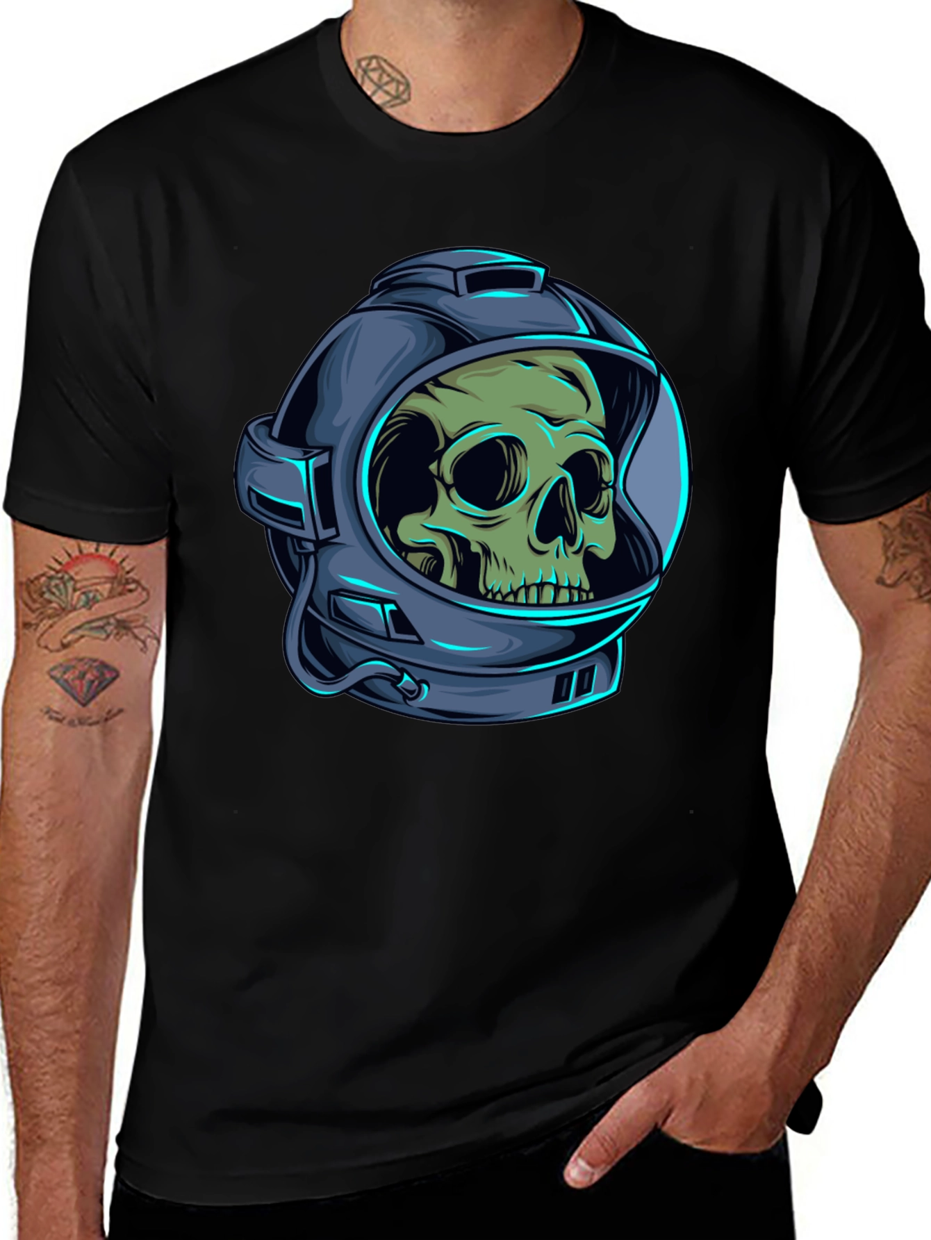 Skull Astronaut Graphic Tee - Black