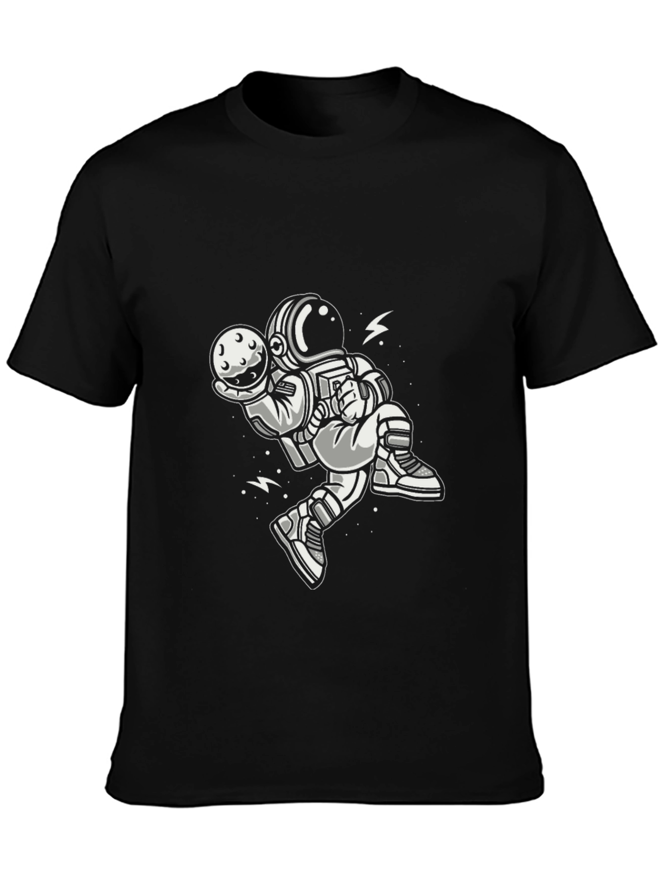 Astronaut Moon Graphic Tee - Black Cotton T-Shirt