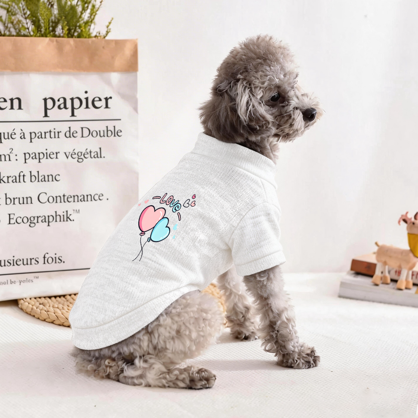 Sweet LOVE Heart Balloon Print Gentle Puppy Sweater