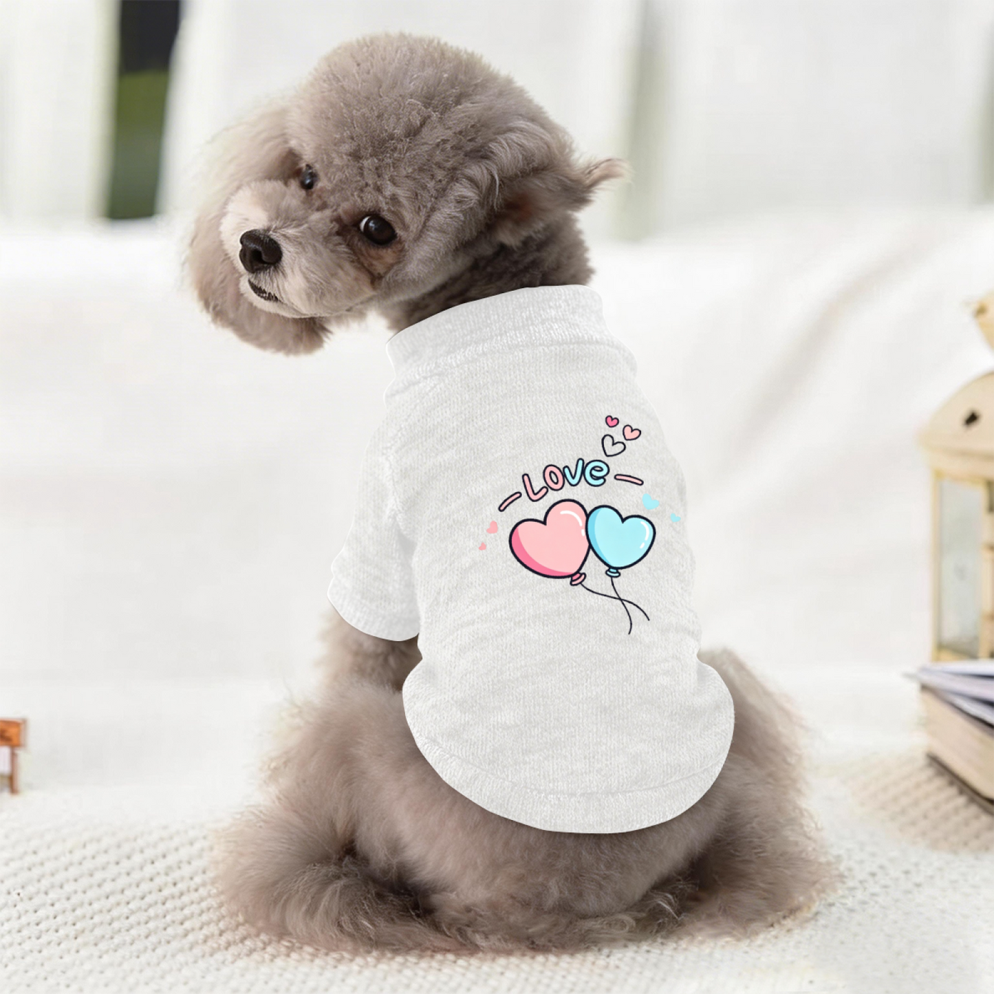 Sweet LOVE Heart Balloon Print Gentle Puppy Sweater
