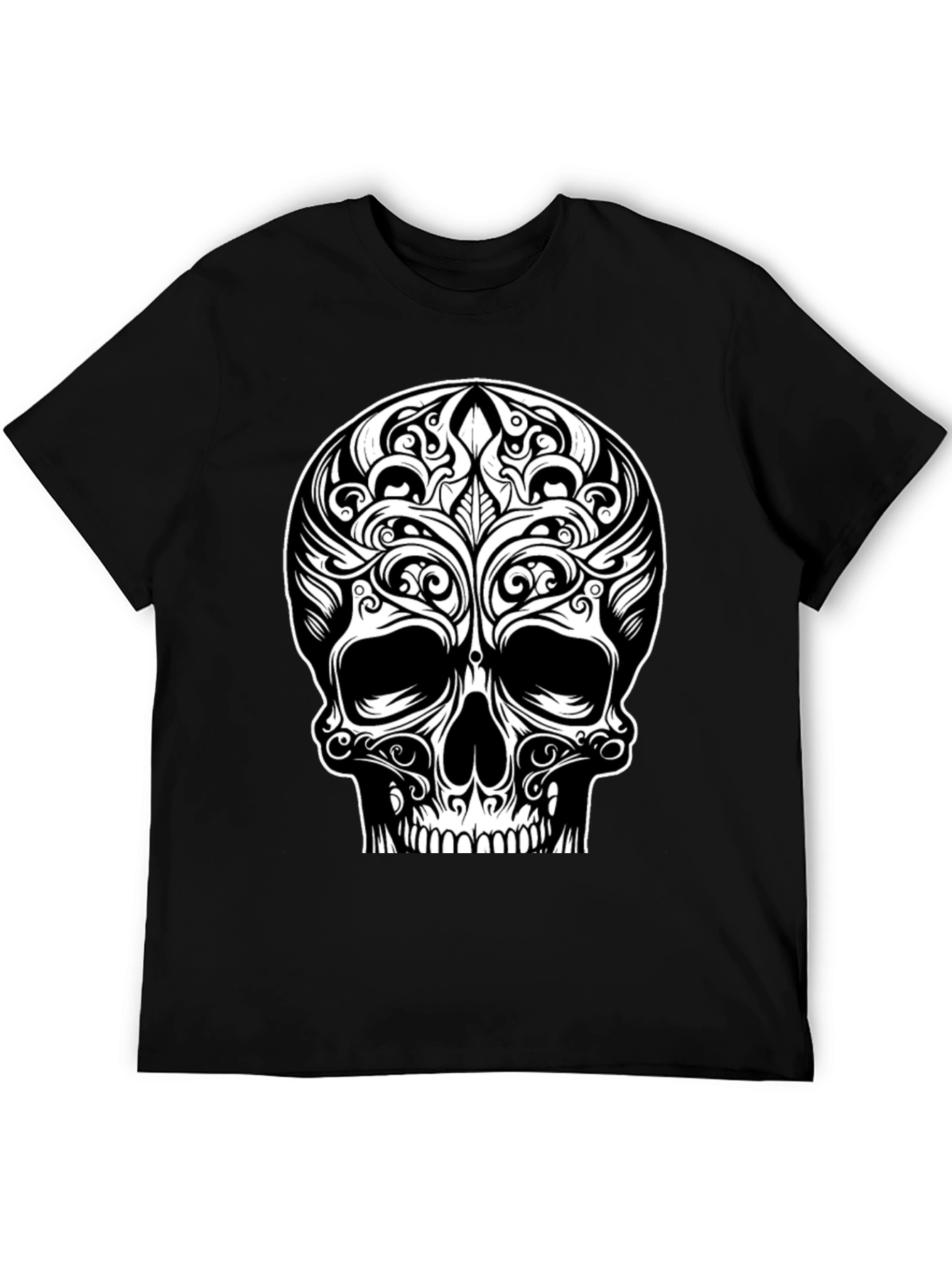 Tribal Skull Graphic Tee - Black Cotton T-Shirt