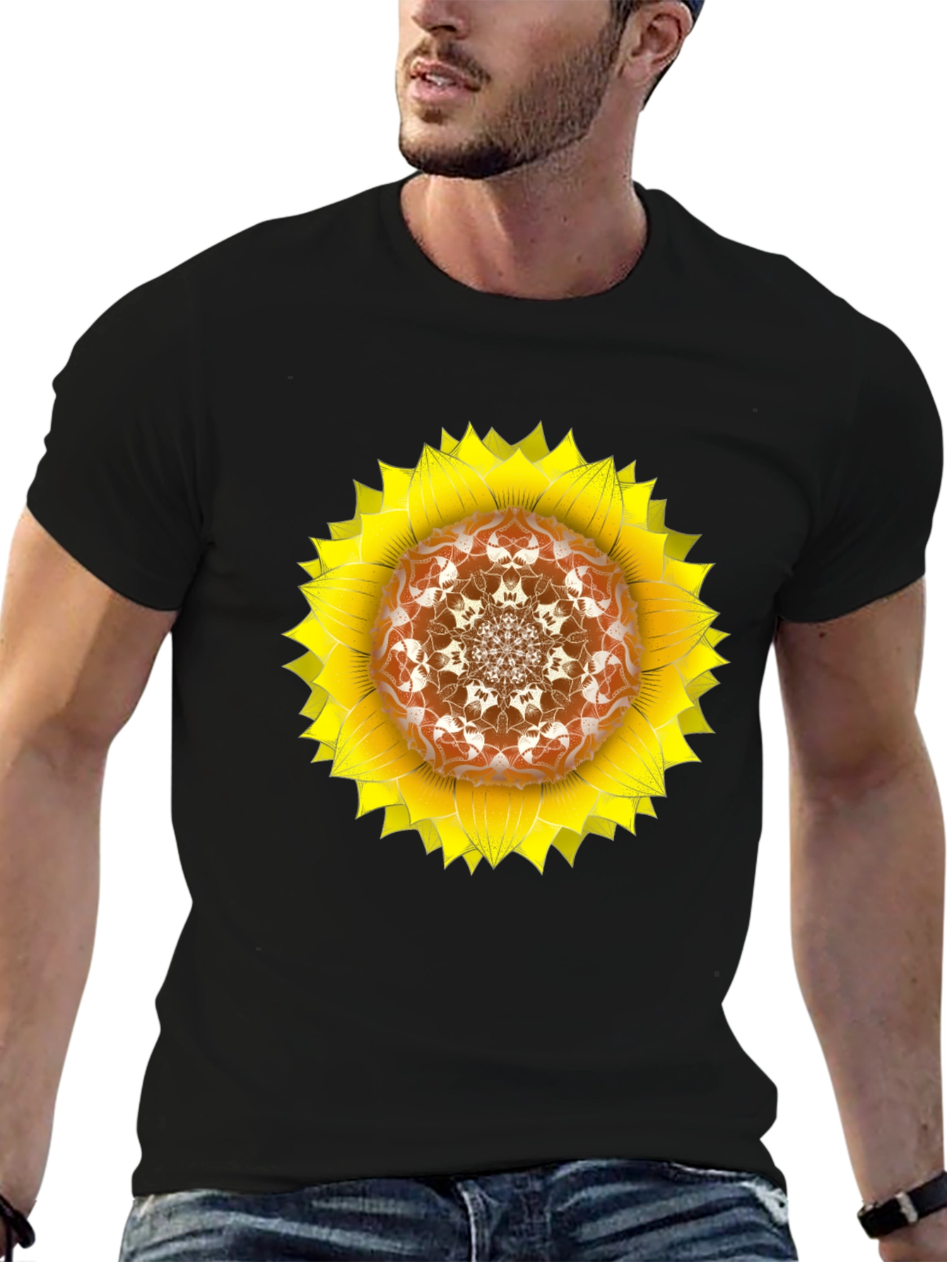 Sunflower Mandala Black T-Shirt