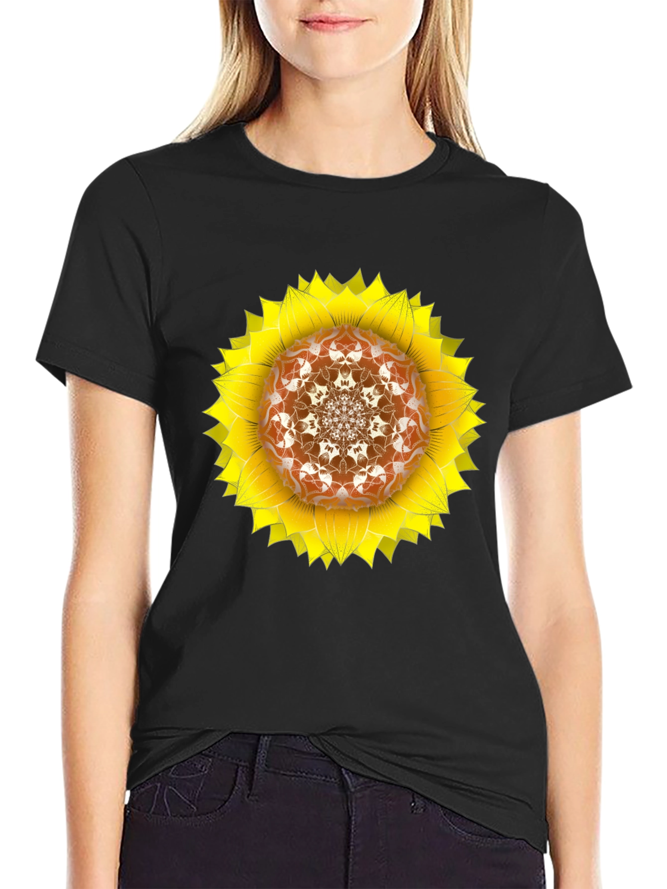Sunflower Mandala Black T-Shirt