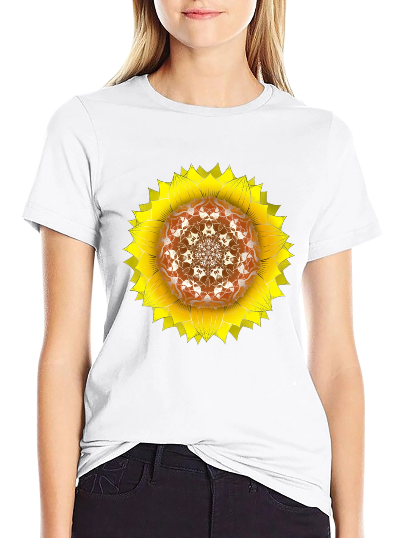 Sunflower Mandala Black T-Shirt