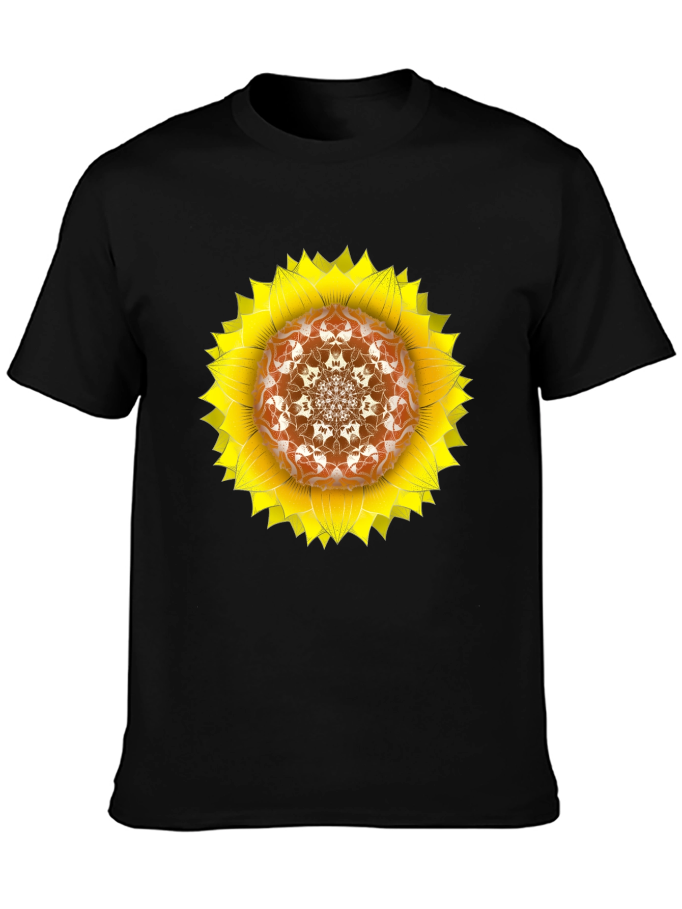 Sunflower Mandala Black T-Shirt