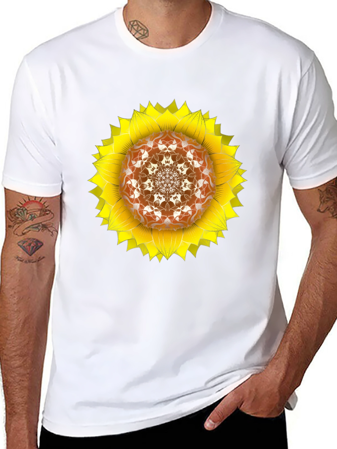 Sunflower Mandala Black T-Shirt
