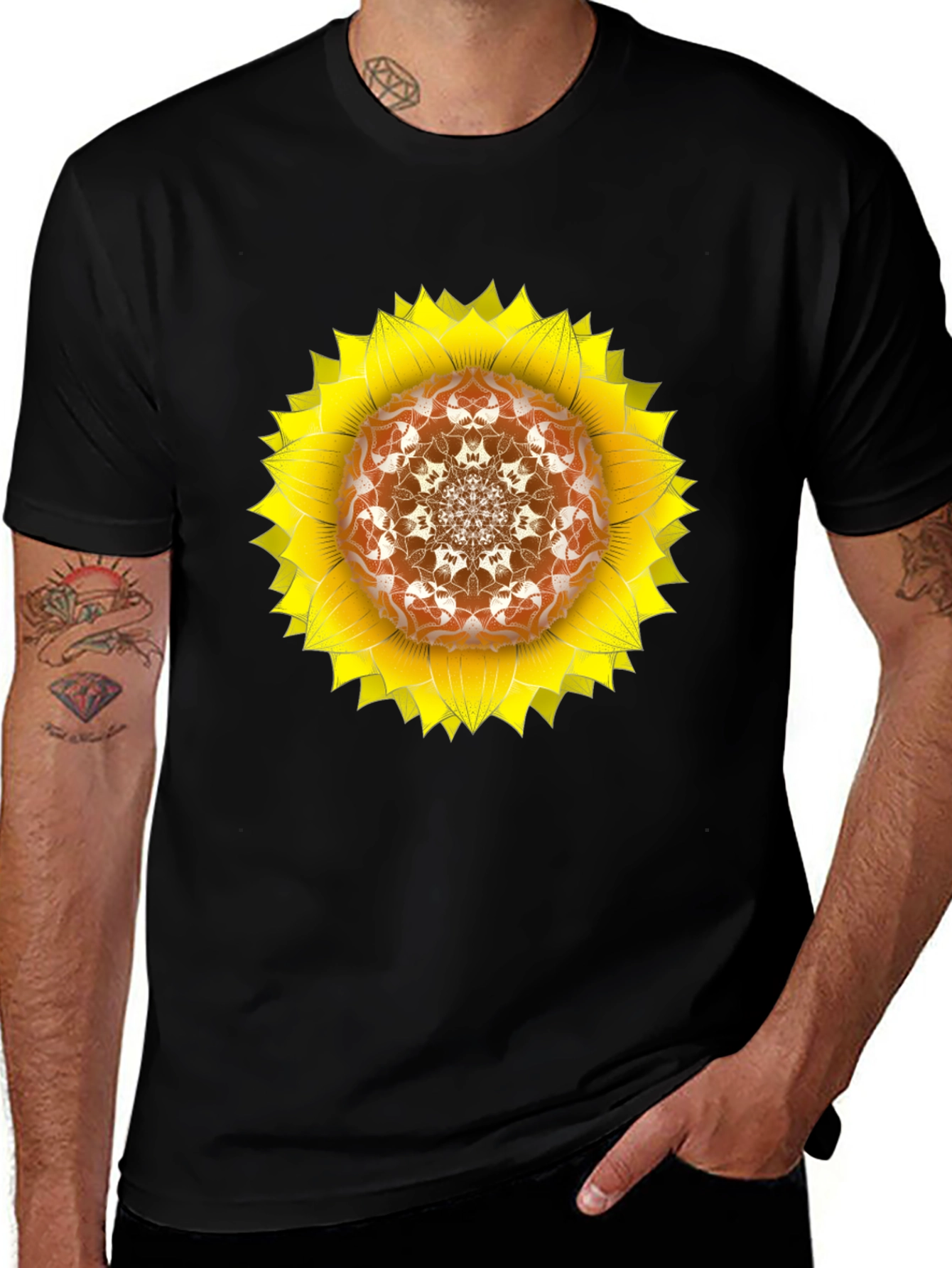 Sunflower Mandala Black T-Shirt