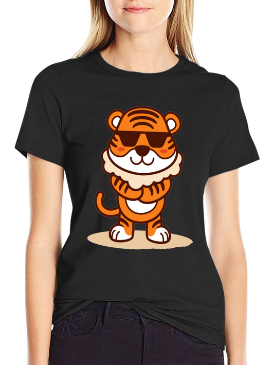 Cool Cartoon Tiger Graphic Tee - Black