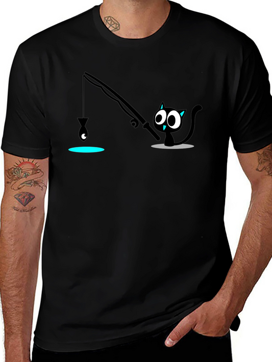 Cat Fishing T-Shirt - Funny Cartoon Tee