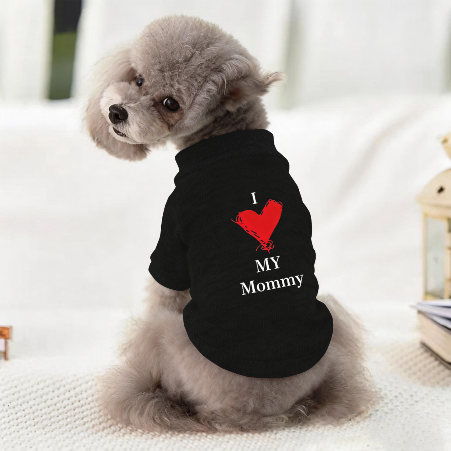 I Love My Mommy Red Heart Black Pet Sweater, Heartwarming Puppy Outfit