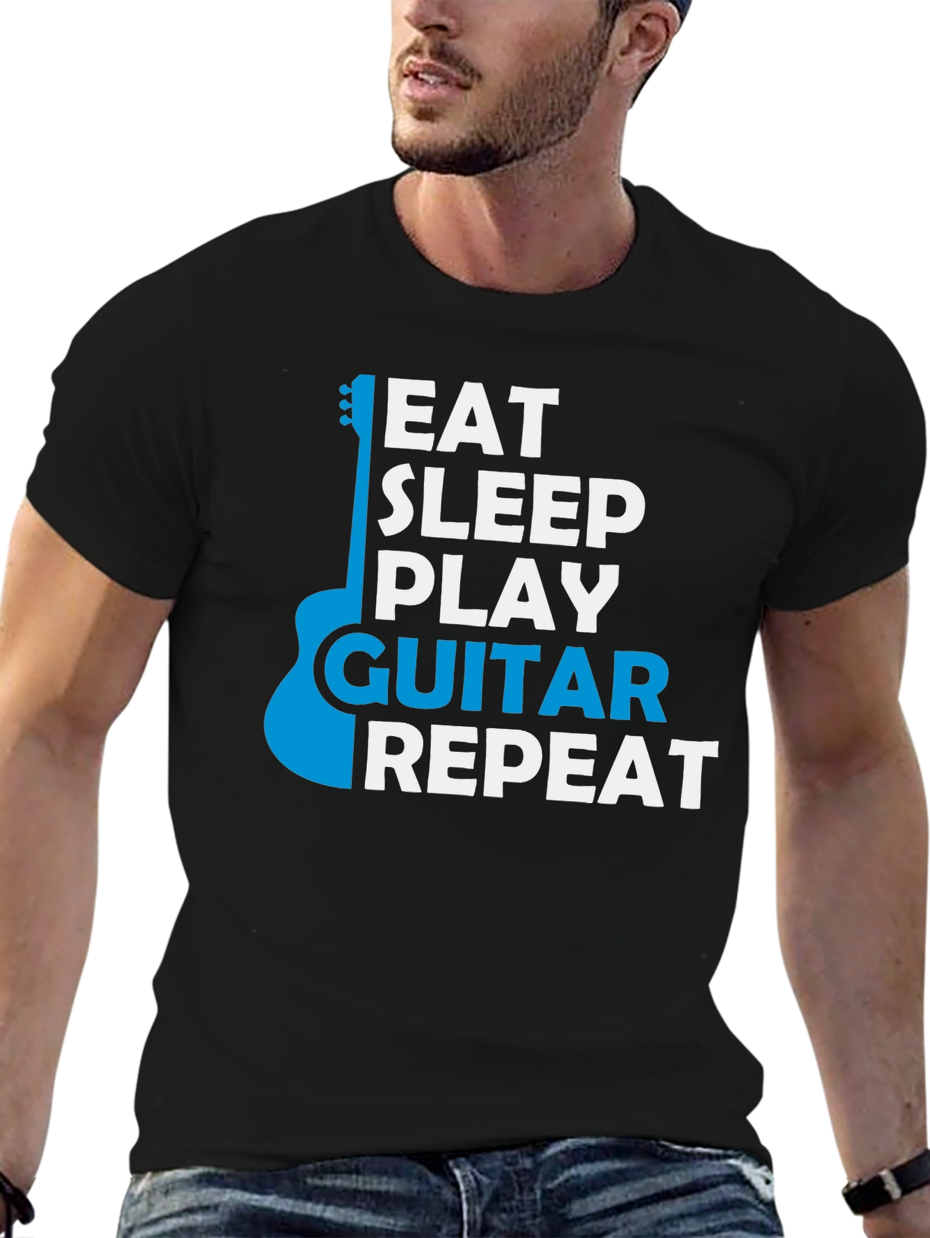 Eat Sleep Play Guitar Repeat Black Graphic T-Shirt
