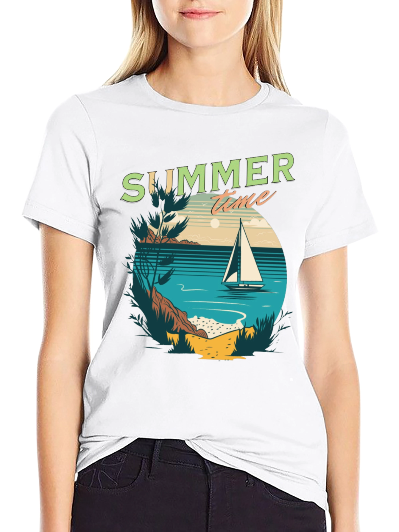 Summer Time Sailboat Graphic T-Shirt