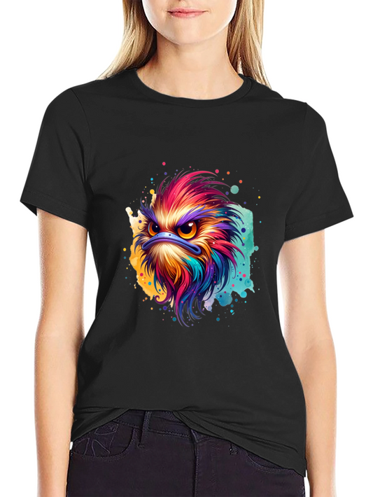 Colorful Bird Graphic Print Black T-Shirt