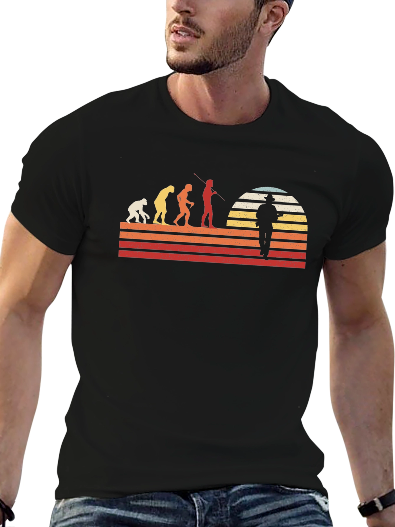 Evolution of Fisherman Retro Graphic T-Shirt