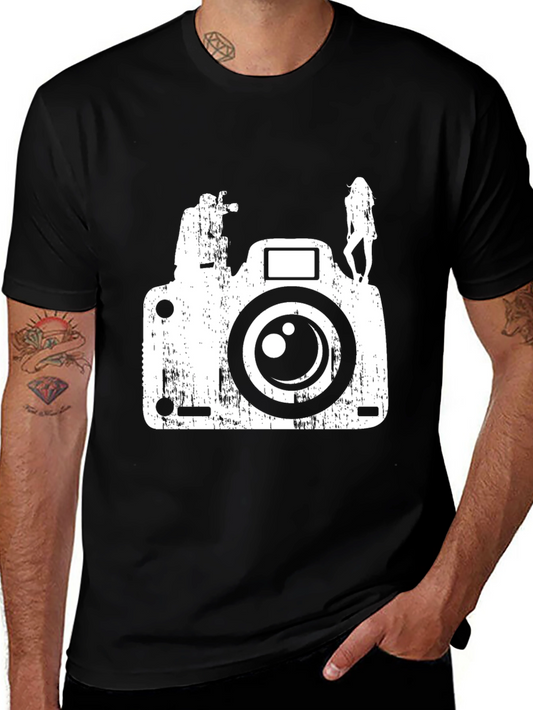 Distressed Camera Graphic Tee - Black