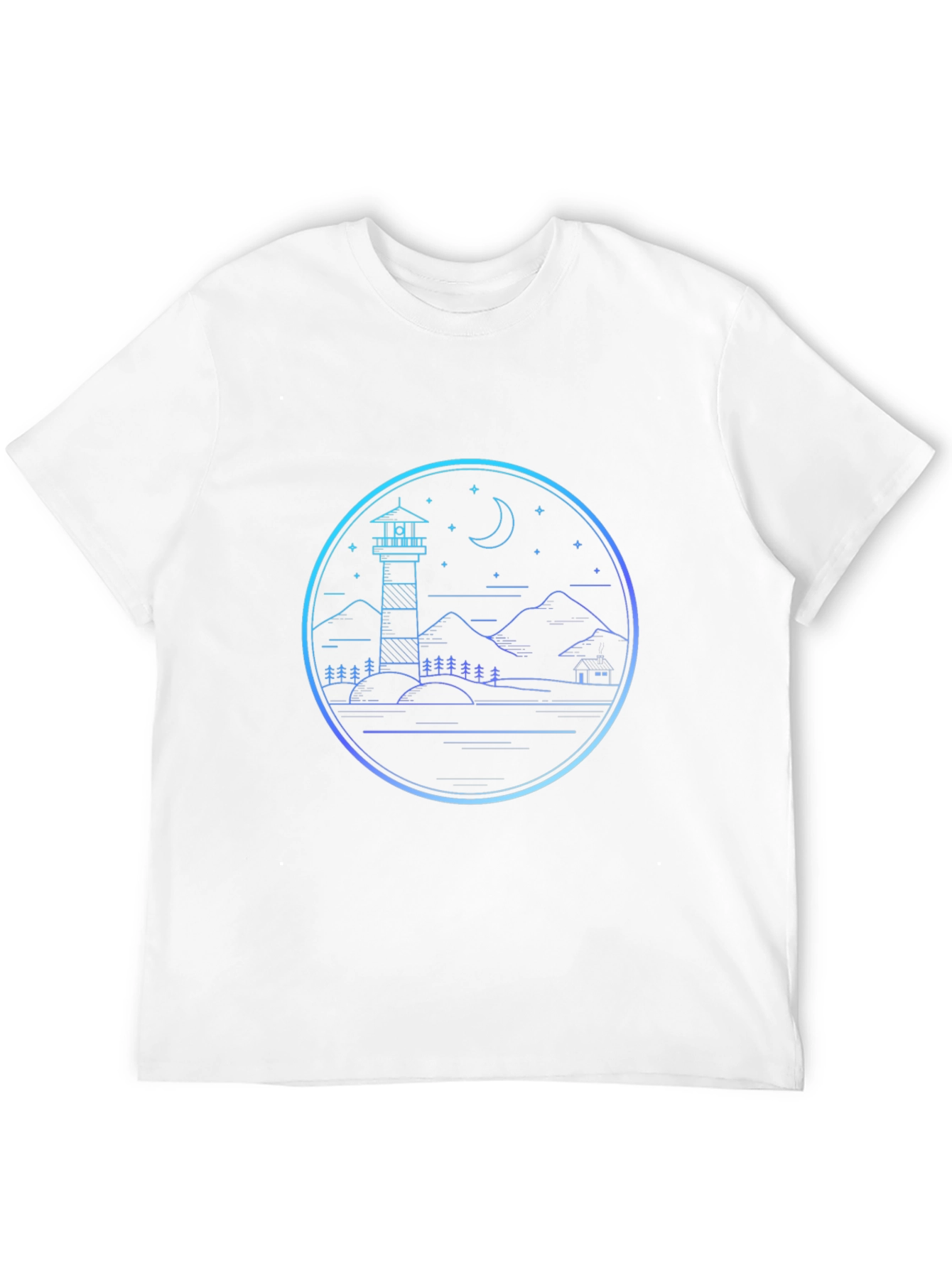 Lighthouse Scenic Graphic Print Black T-Shirt