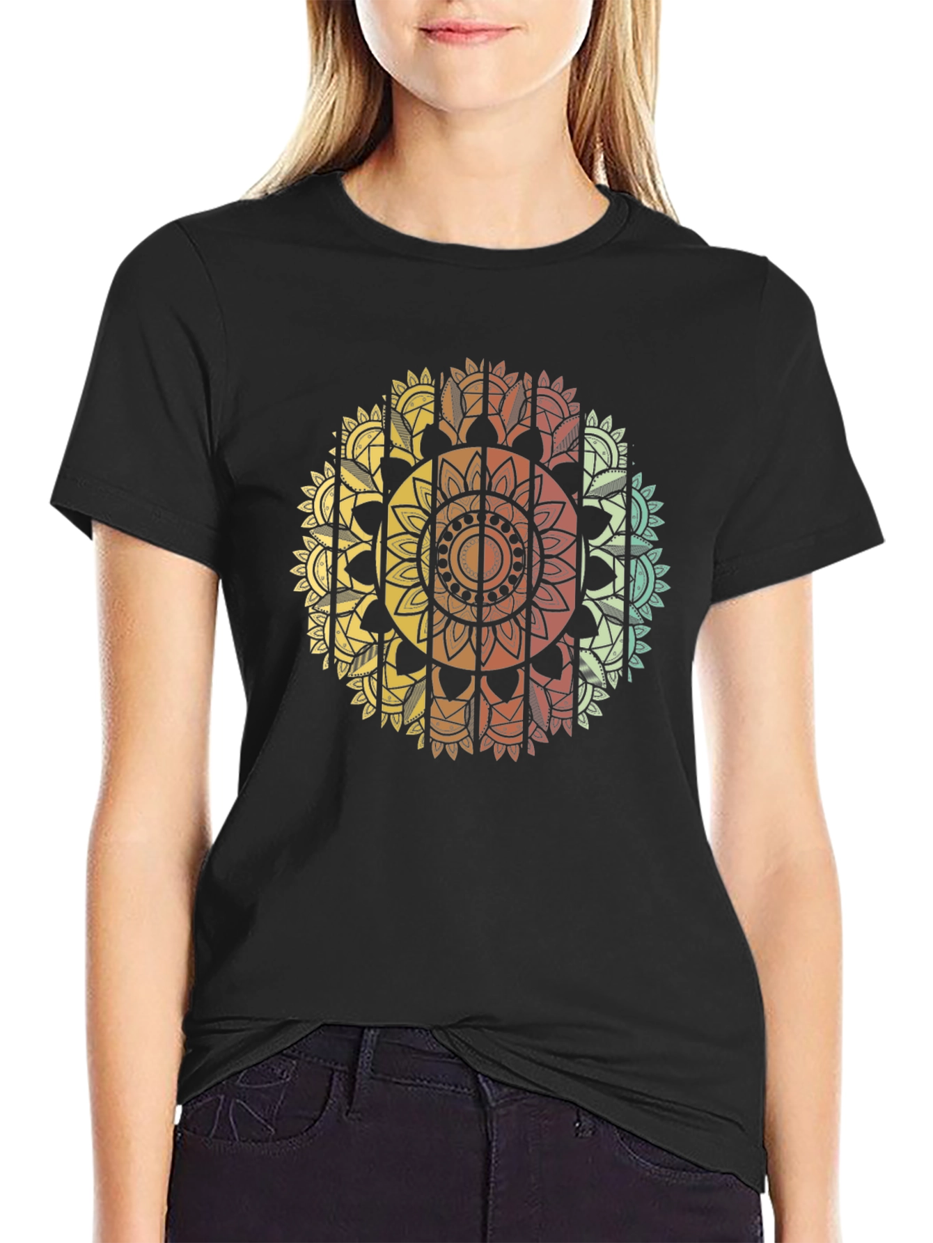 Mandala Print Mens Black T-Shirt