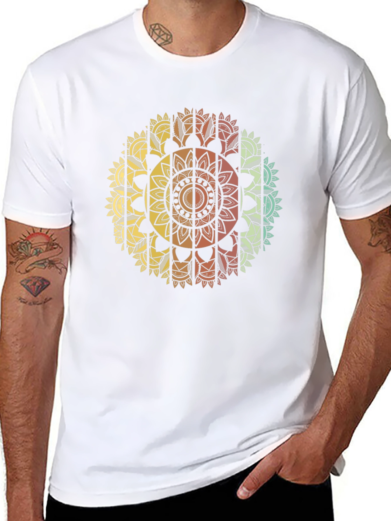 Mandala Print Mens Black T-Shirt