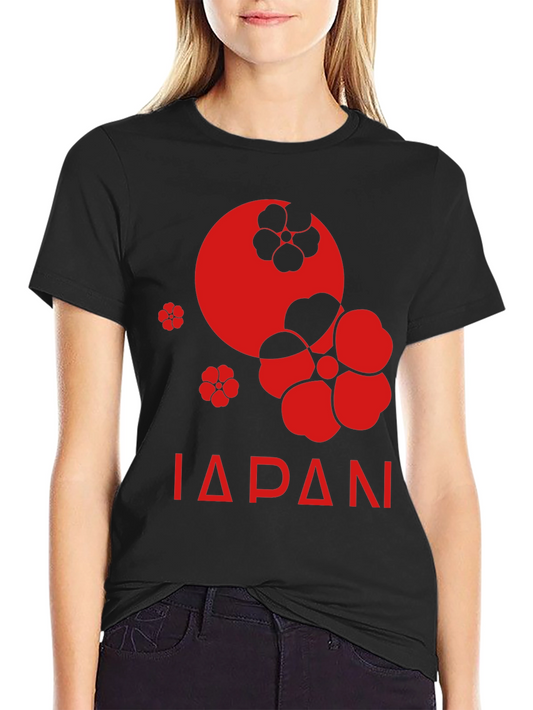 Japan Floral Design Graphic Tee - Black Cotton T-Shirt