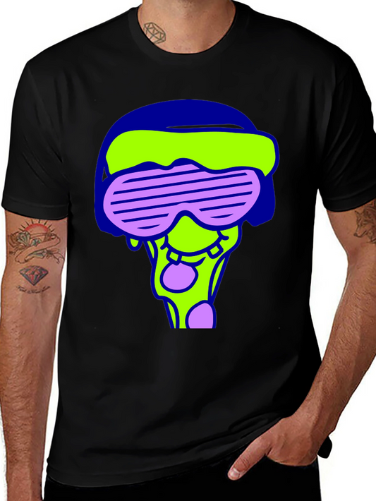 Funky Graphic Tee - Cartoon Pizza Rave Design