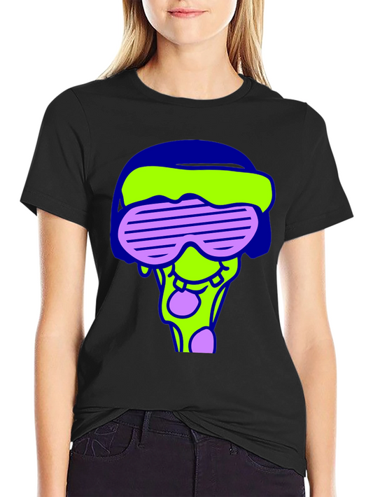 Funky Graphic Tee - Cartoon Pizza Rave Design