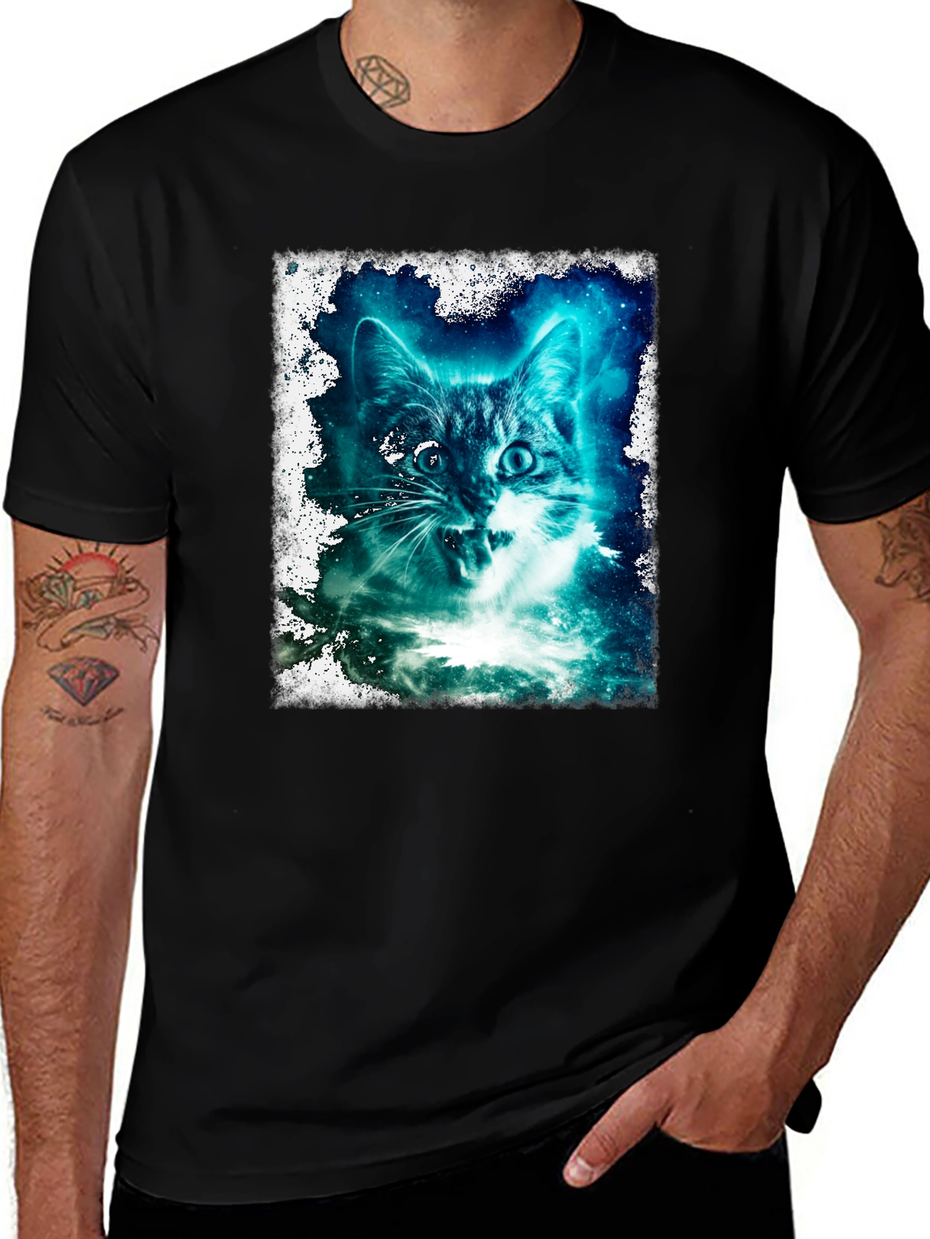 Galactic Cat Graphic Tee - Black T-Shirt