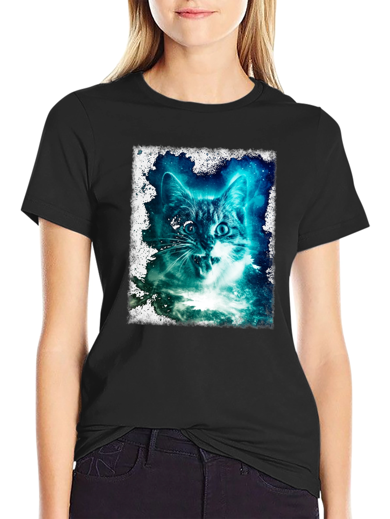 Galactic Cat Graphic Tee - Black T-Shirt