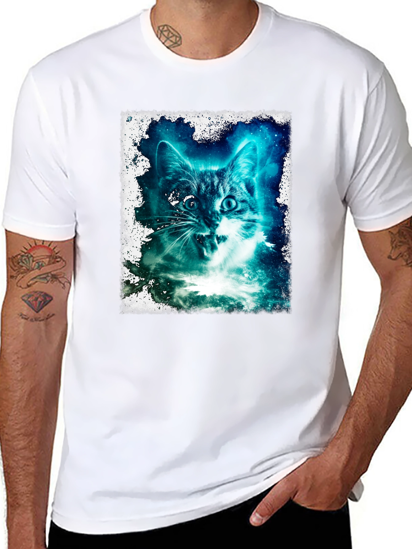 Galactic Cat Graphic Tee - Black T-Shirt