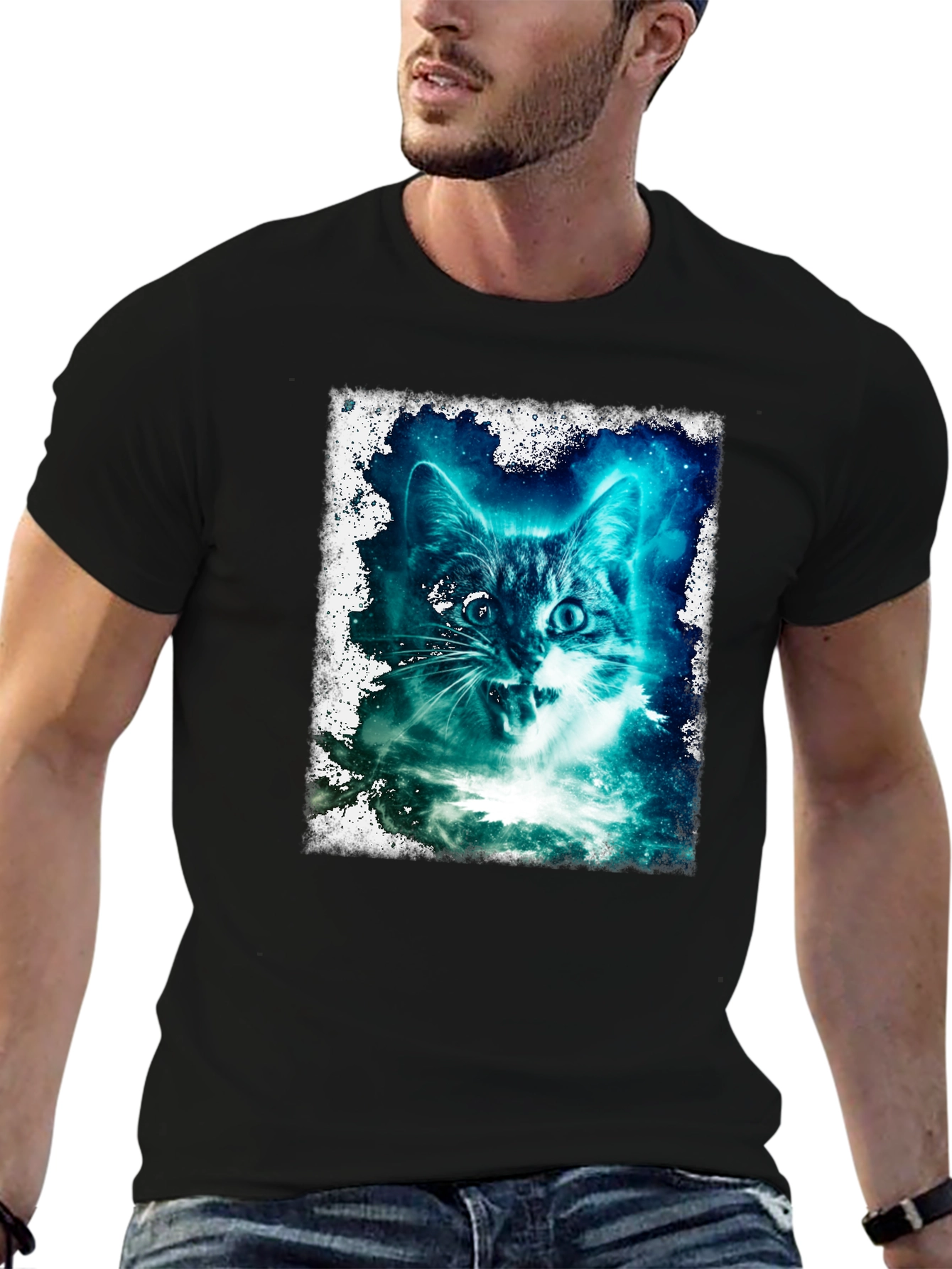 Galactic Cat Graphic Tee - Black T-Shirt