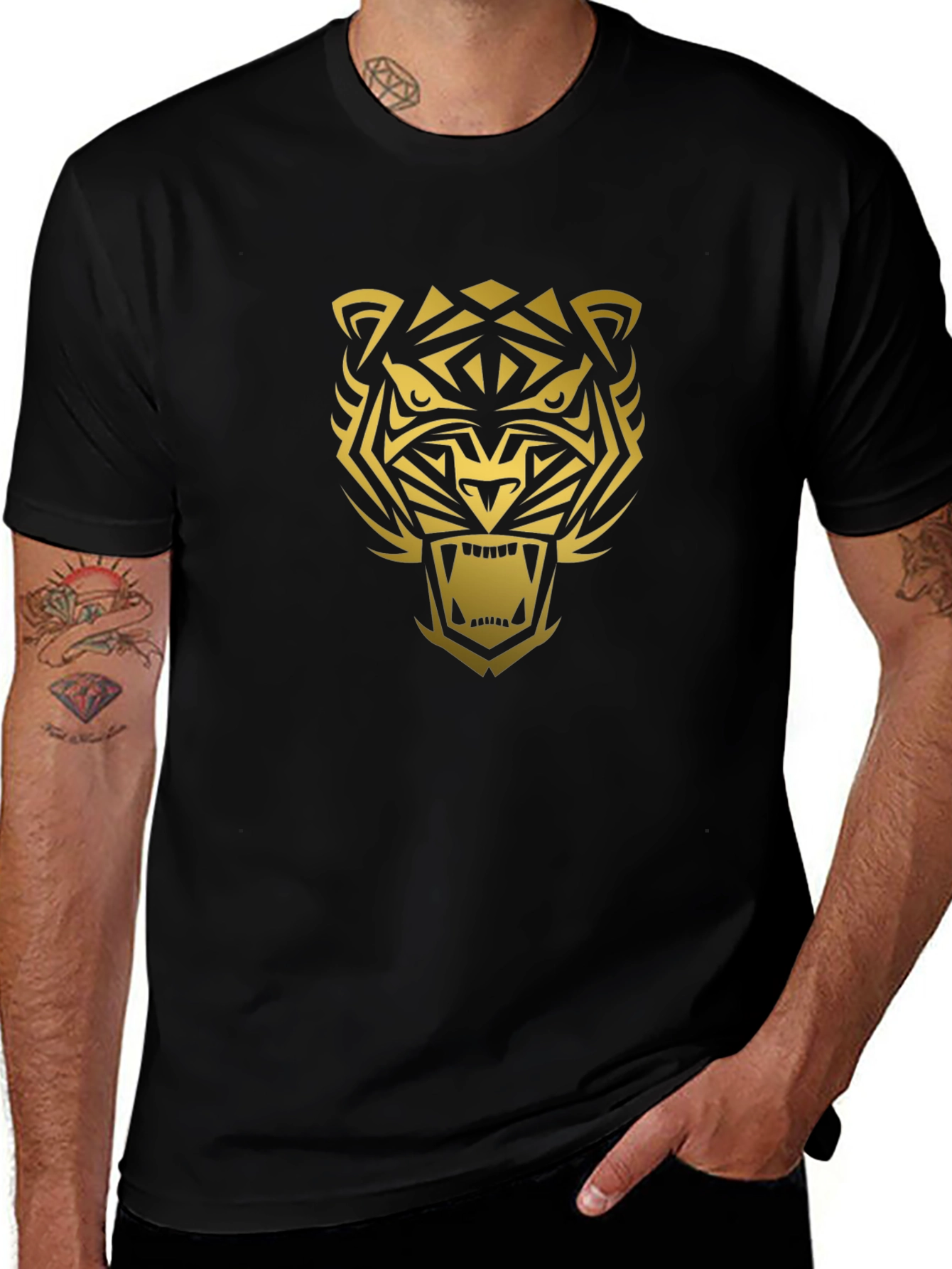 Bold Tiger Graphic Black T-Shirt