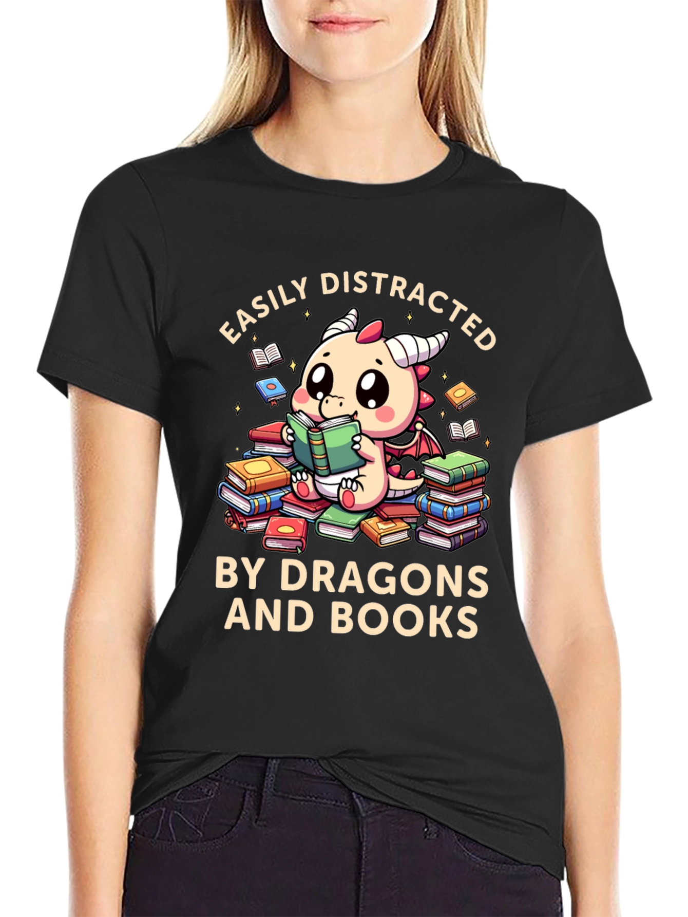Easily Distracted by Dragons and Books T-Shirt