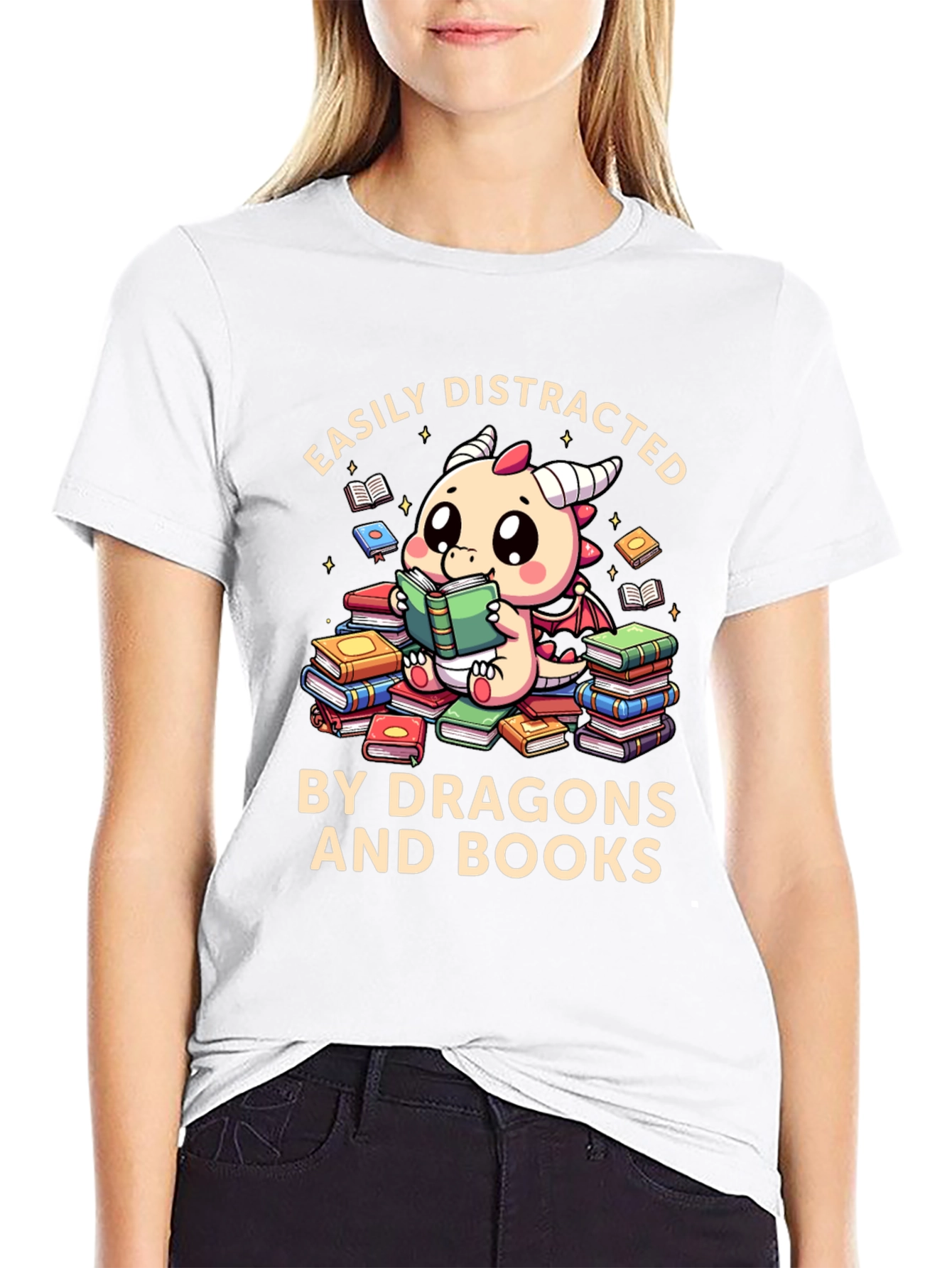 Easily Distracted by Dragons and Books T-Shirt