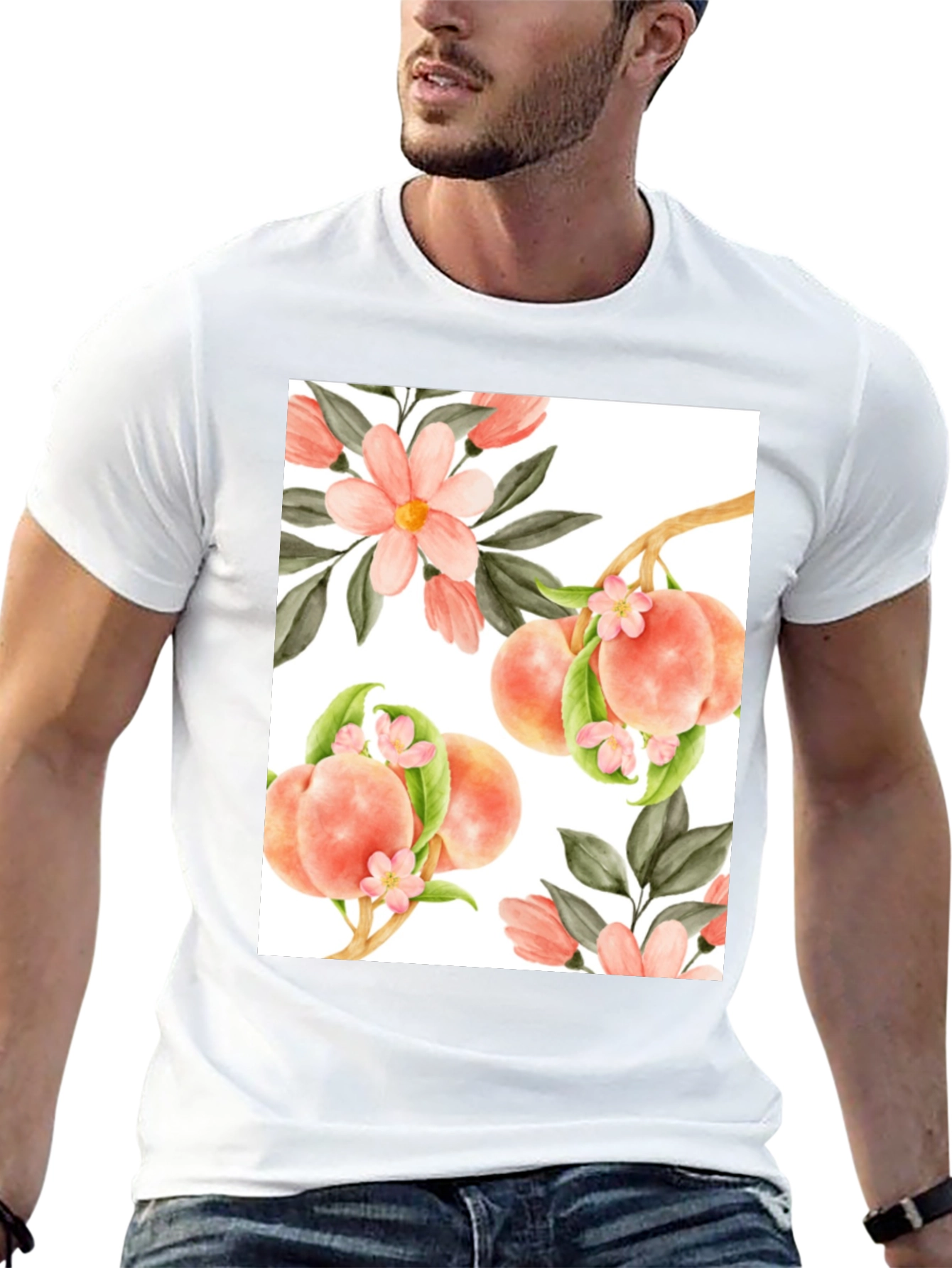 Peach Floral T-Shirt - Unique Design