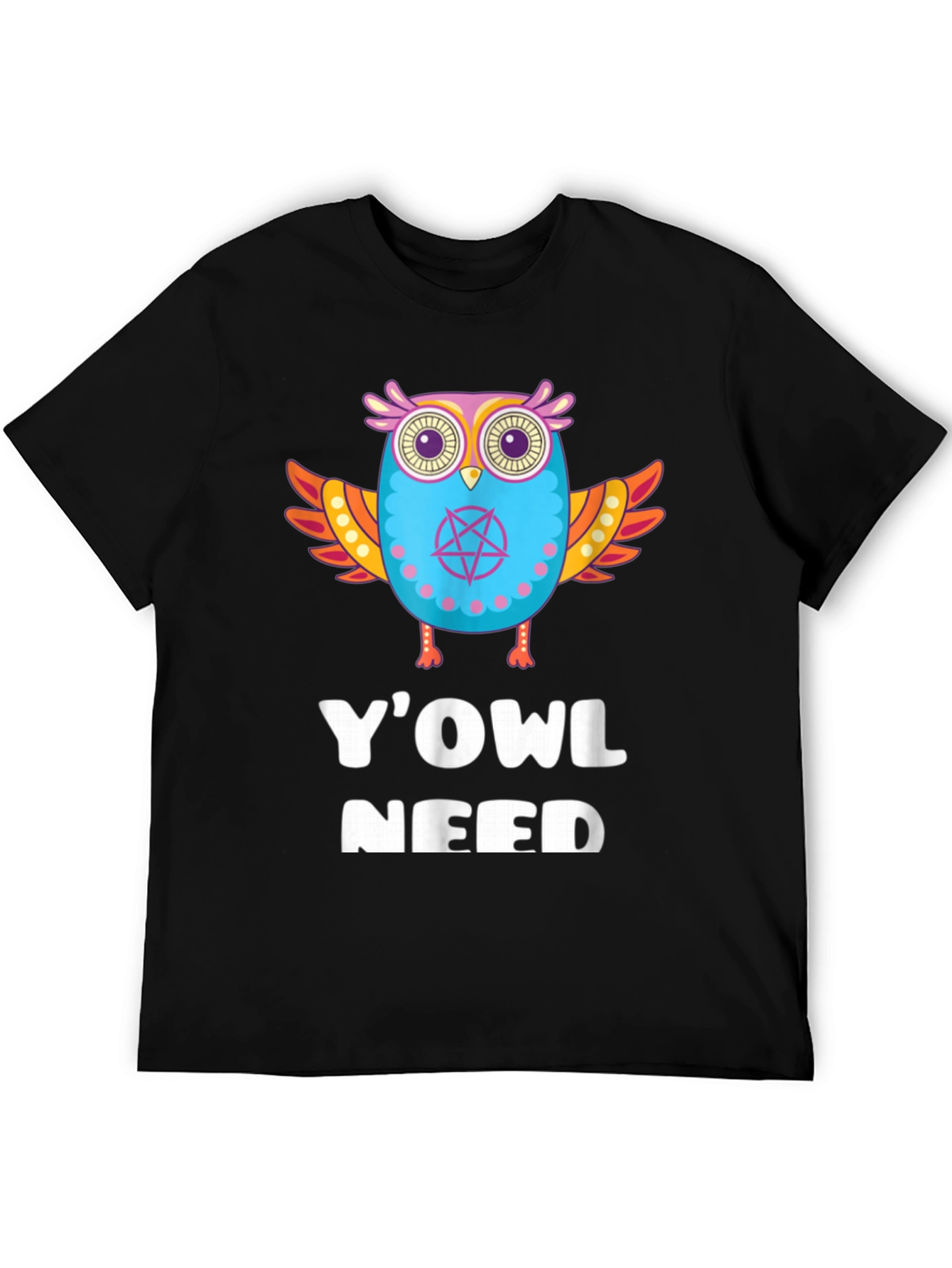 YOWL Need Funny Owl Graphic Black T-Shirt