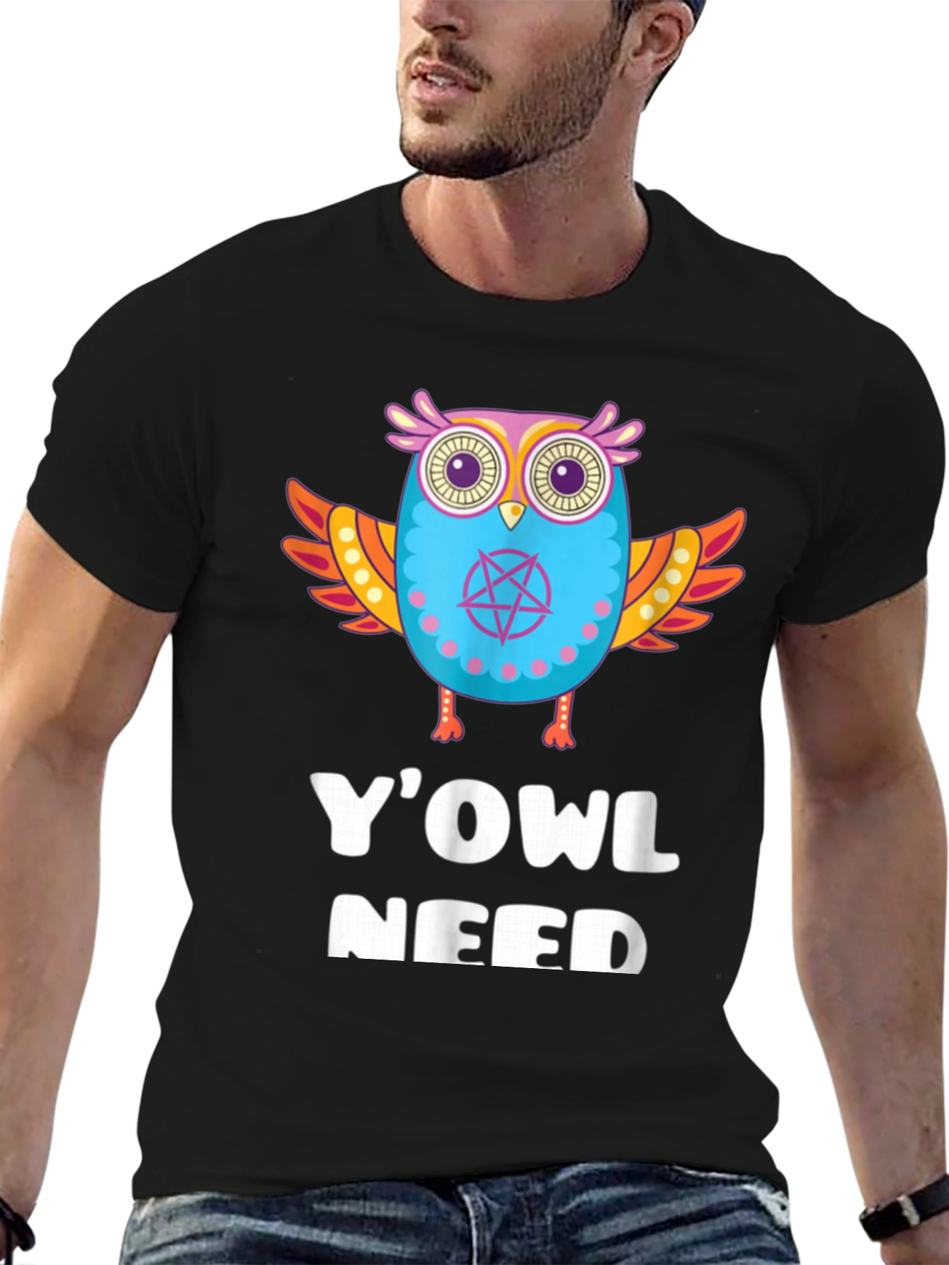 YOWL Need Funny Owl Graphic Black T-Shirt