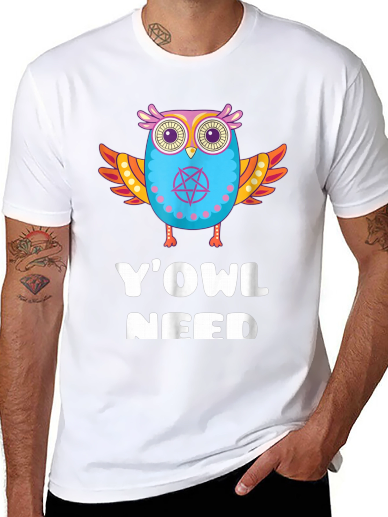 YOWL Need Funny Owl Graphic Black T-Shirt