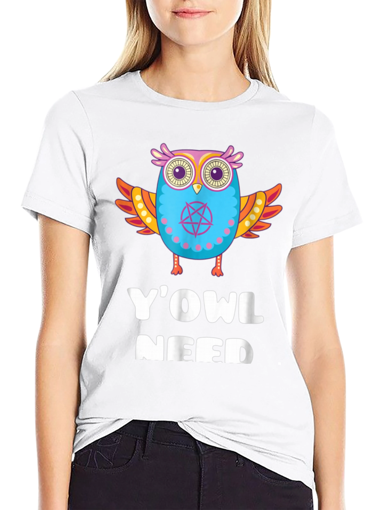 YOWL Need Funny Owl Graphic Black T-Shirt