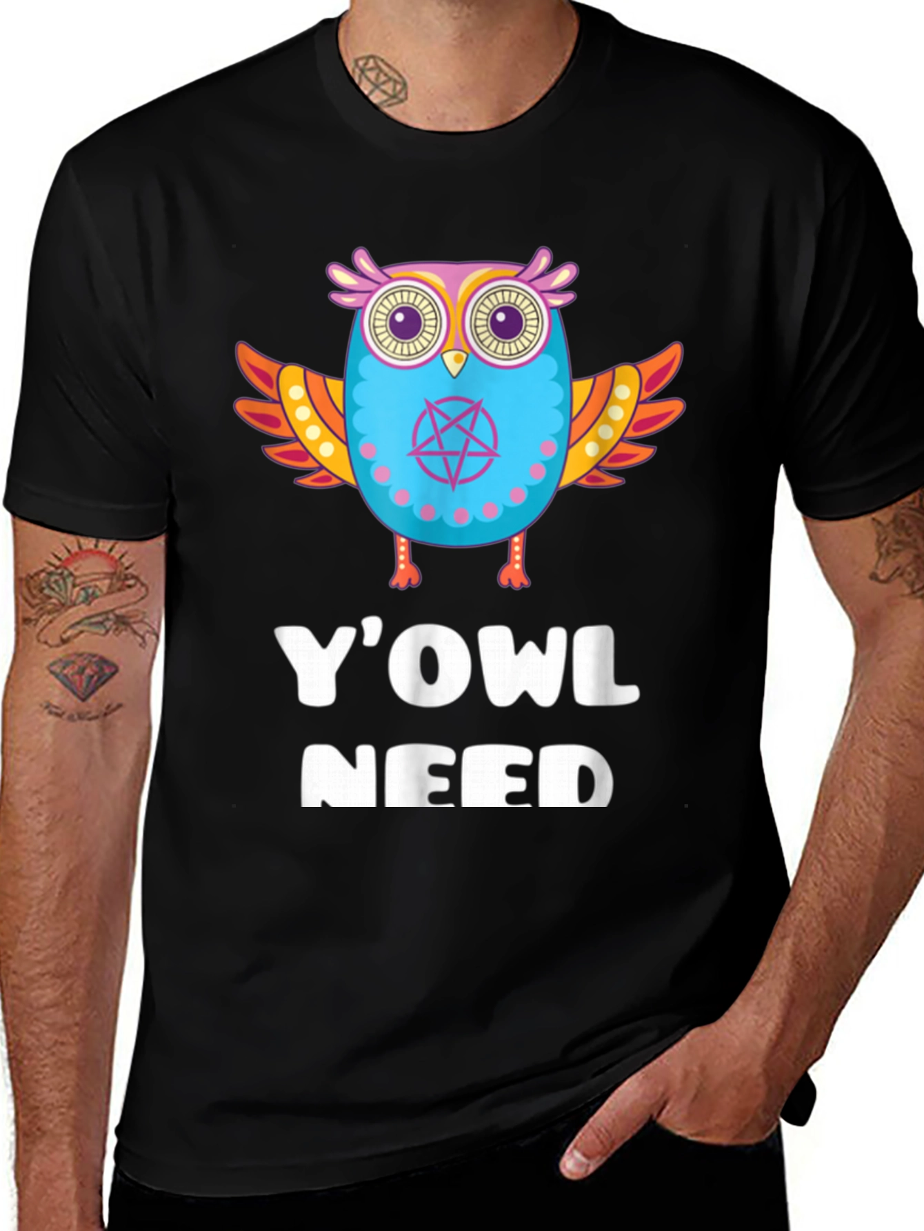 YOWL Need Funny Owl Graphic Black T-Shirt